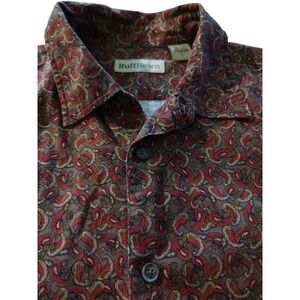 Ruff Hewn Long‎ Sleeve Shirt Paisley Red Brown Heavy Duty Button Down Mens Large